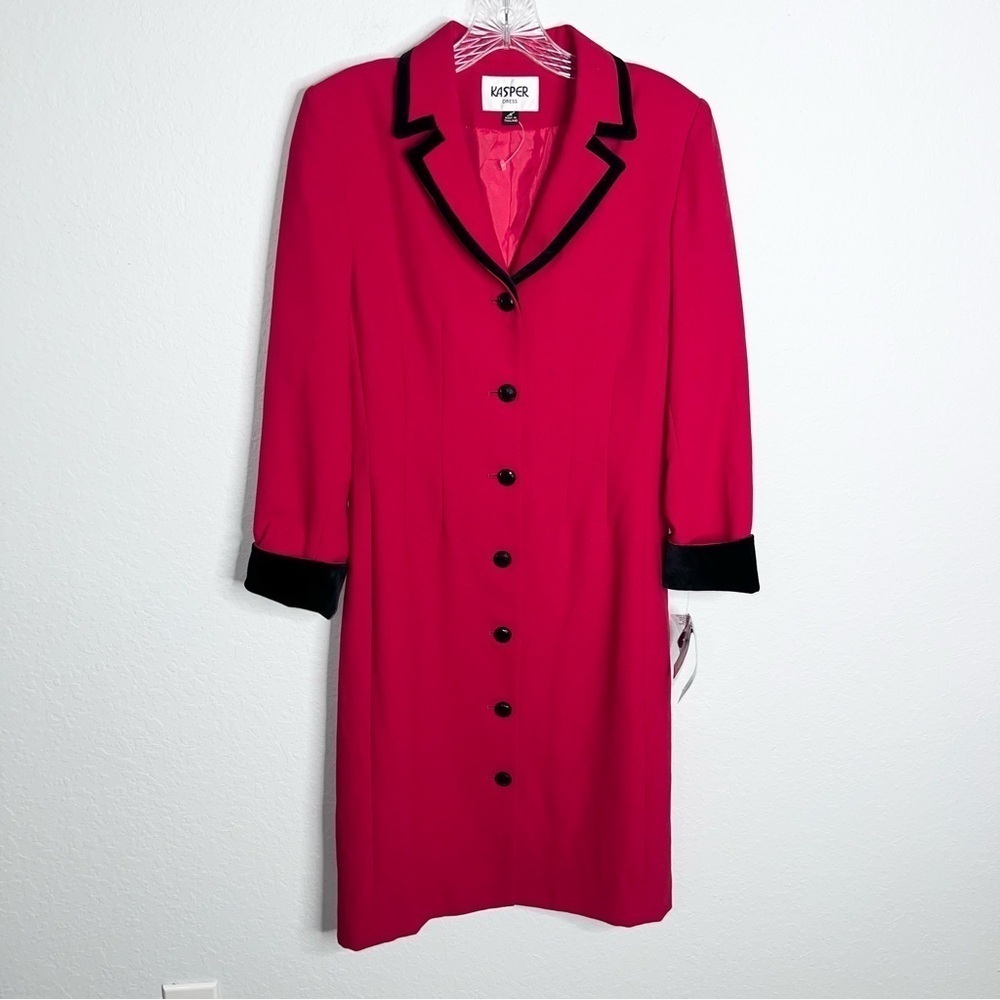 Kasper Blazer Dress Women 4 Red Jacket Suit Crepe Velvet Sheath old money C4